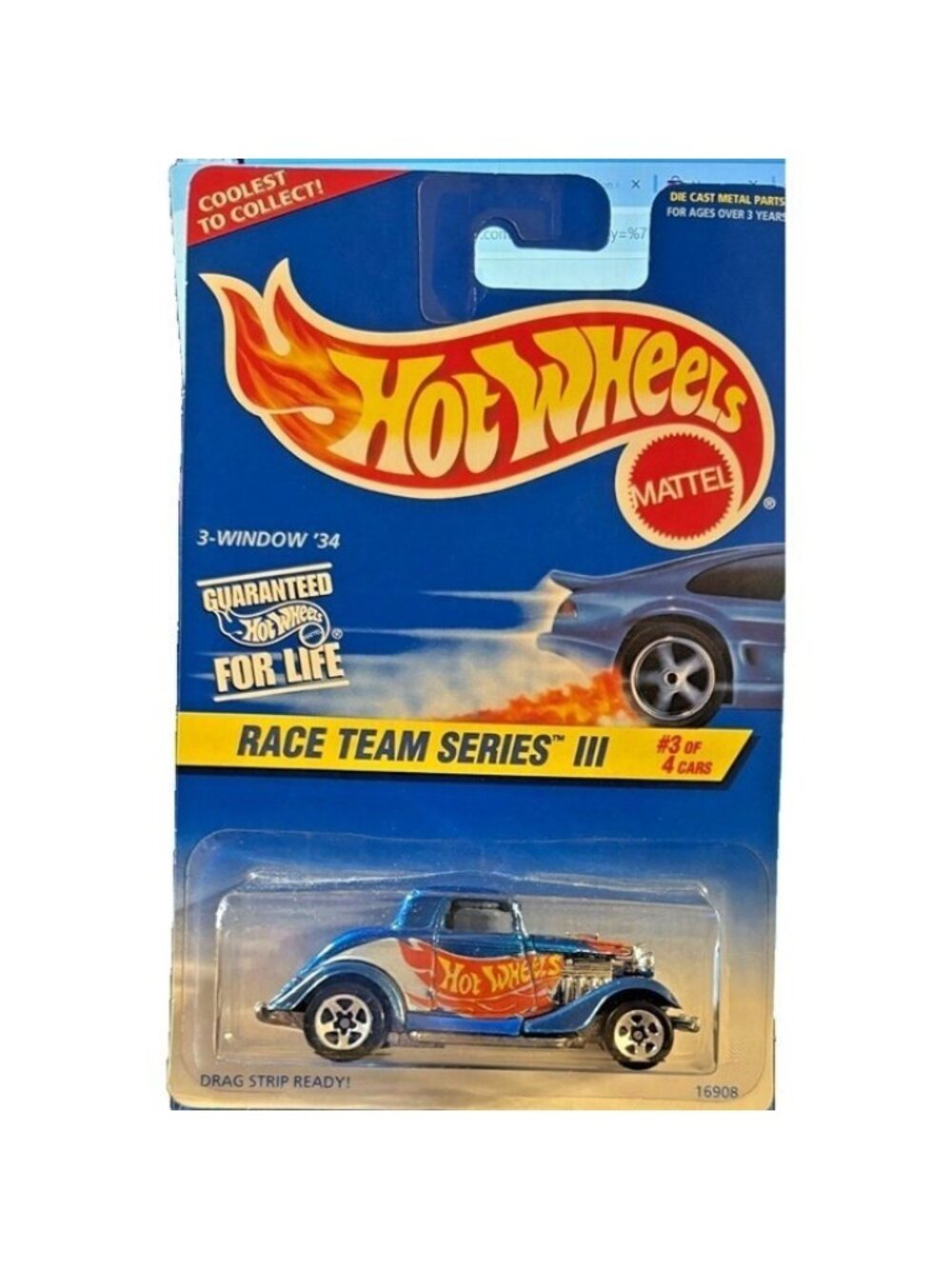 Vintage Die Cast Hot Wheels 3-Window 34 Car Race Team Series III 3/4 Cars 1996
